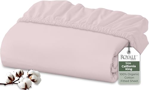 Image of Royale Linens 100% Organic Cotton Fitted Sheet - Percale Weave - Super Soft Deep Pocket Bottom Sheets - Elastic Sheet King Cal Size - California King Fitted Sheets Only - (72 inchx84 inch+15 inch, Lavender)