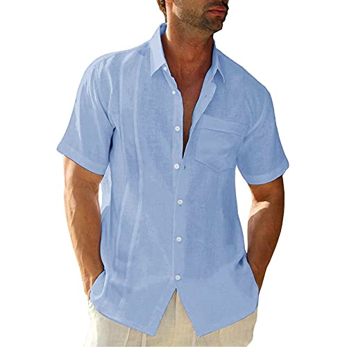 Short Sleeve TShirts for Men Summer Casual Henley Shirts Turn-Down Collar Hippie Button Up Beach Tops Blouse