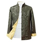 Tang Suit Men Hanfu Chinese Traditional Clothes Long Sleeve Top, Can be Worn on Both Sides,Tang Suit Jacket Men Silk (US, Alpha, Medium, Regular, Regular, green yellow)