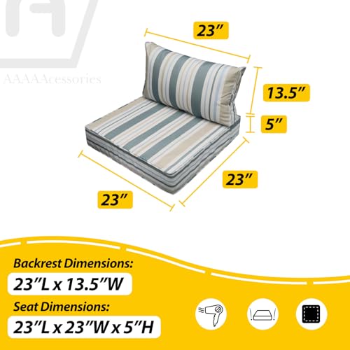 Image of AAAAAcessories Outdoor Seat Cushions for Chairs, Fade-Resistant, Waterproof Patio Furniture Replacement Cushions, 23 inch x 23 inch x 5 inch + 23 inch x 13.5 inch, Slate Gray Blue Coastal Stripe