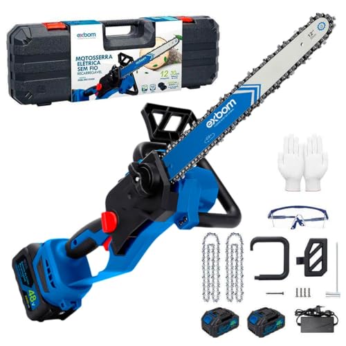 Motosserra Elétrica Portátil Brushless 12' com Tela LED, Corrente Temperada,...
