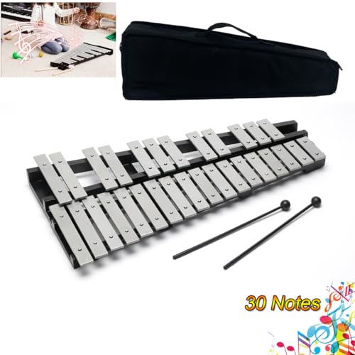 Image of Foldable 30 Notes Glockenspiel Percussion Bell Kit with 2 Mallets, Shoulder Strap, Carrying Bag, for Kids, Students, Adults