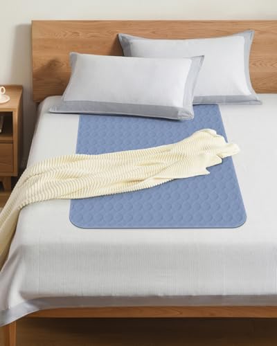 Image of Washable Bed Pads 34 inch x 36 inch - 6 Pack, Blue, Waterproof Bed Pads for Incontinence, Bed Wetting Pads for Bed, Sofa, Floor, Resuable Underpads for Adults, Seniors, Pet