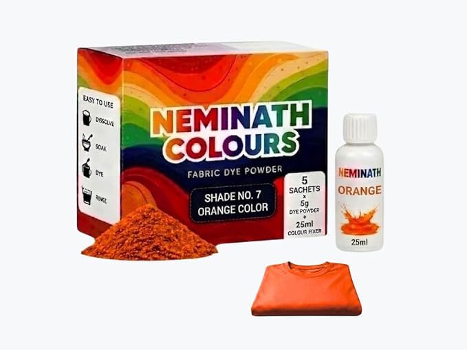 NEMINATH Fabric Colour Dye Pack 5 x 5g Dye Sachets + 25ml Fixer for DIY Clothes Restoration (Orange)-image-16