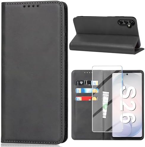 Vaki Handyhülle für Samsung Galaxy S26 Hülle mit Schutzfolie, Cover PU Leder Wallet Kartenfach Klapphülle, Schutzhülle für Samsung S26 Flip Case Coqu Tasche Handyschutz (Schwarz)