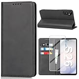 Vaki Handyhülle für Samsung Galaxy S26 Hülle mit Schutzfolie, Cover PU Leder Wallet Kartenfach Klapphülle, Schutzhülle für Samsung S26 Flip Case Coqu Tasche Handyschutz (Schwarz)