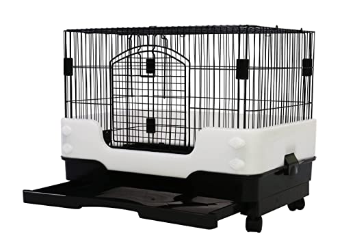 26" Rabbit Cage Carry With Pull Out Tray And Caster Size: L25 Xw17 Xh21 (Black) #TOP1