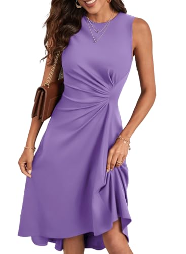 Image of Happy Sailed Women's Summer Dresses Sleeveless Ruched Waist A Line High Low Midi Cocktail Dress(Waist Tight,Please Size Up)