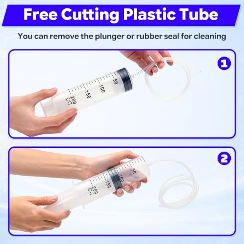 Image of 200ml Luer Lock Syringe with 39 Inch Plastic Tube and Luer Connections | 2 Pcs 39 inch Long Tubing and Luer Connections Tips for Measuring or Refilling Liquid, Ink, Oil, Feeding Pets, Watering Plant