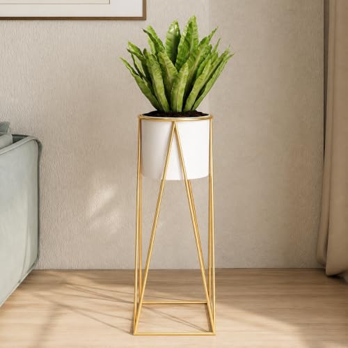 Image of LIBAN Modern, Stylish Metal Planter with Stand for Indoor & Outdoor Plants | Tall Plant Pot for Living Room, Balcony, Garden | Decorative Floor Flower Pot (Set of 1) (White)