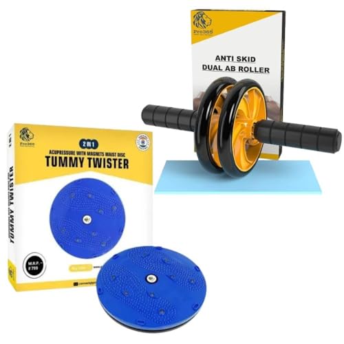 Image of PRO365 Tummy Twister & Ab Wheel Roller Combo for Home Gym Fitness | Waist Twister Disc with AB Roller Wheel & Knee Pad | Core Strength, Belly Fat Workout & Full Body Exercise Equipment