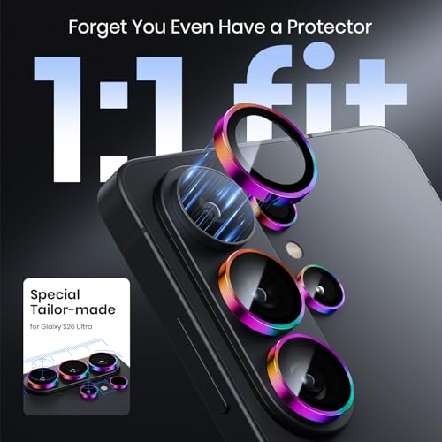 Image of Hoerrye Camera Protection for Samsung Galaxy S26 Ultra - Individual Camera Protection, Anti-Scratch, 9H Hardness Film, Scratch-Resistant, Drop Protection Made of Space Titanium in Military Grade | Top 9H+ Tempered Glass 12ft Military Grade Case Friendly Invisible Fit Camera Screen Protector Accessories