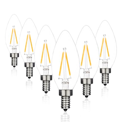 CHULEIBACUI 25W Equivalent Type B LED Chandelier Bulb B11/B10 Shape, E12 Base, 2700K Warm White Dimmable, Energy Efficient, Long-Lasting, 6-Pack for Indoor Decor & Pendant Lighting