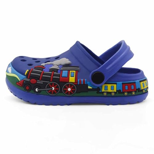 Image of Boys Girls Toddler Clogs Little Kids Slip on Slides Sandals Slippers Cute Cartoon Train Pattern Garden Clogs Summer Indoor Outdoor Beach Pool Water Shoes