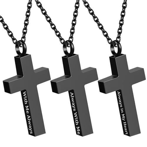 3 Pack Cremation Cross Urn Necklaces for Ashes for Men Cross Urns Pendant Ashes Holder Memorial Jewelry Ashes Keepsake for Human