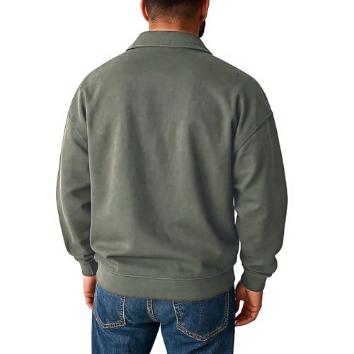 Quarter Zip Pullover Men Classic Fleece Lined Distressed Mock Neck Sweatshirt Vintage Big And Tall Pullover Sweater3