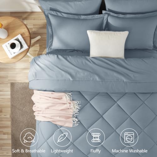 Image of CozyLux King Size Comforter Set Dusty Blue - 7 Pieces Bed in a Bag King, Luxury Soft Bed Set for All Seasons, Bedding Set with Down Alternative Comforter, Sheets, Pillowcases & Shams, Grayish Blue