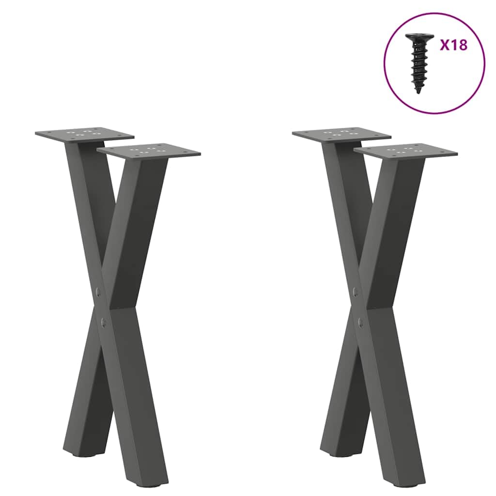 Patas de mesa de café en forma de X, 2 unidades, acero con recubrimiento en polvo, color antracita, 38 x (42 – 43) cm, con patas niveladoras ajustables, pie de rosca para mesa de café, mesa