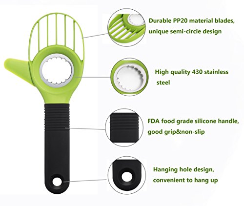 Uniquee 3-In-1 Avocado Tool Slicer Pitter Cutter Corer Peeler Skinner For Fruit With Comfort-Grip Silicone Handle (Green) #TOP1