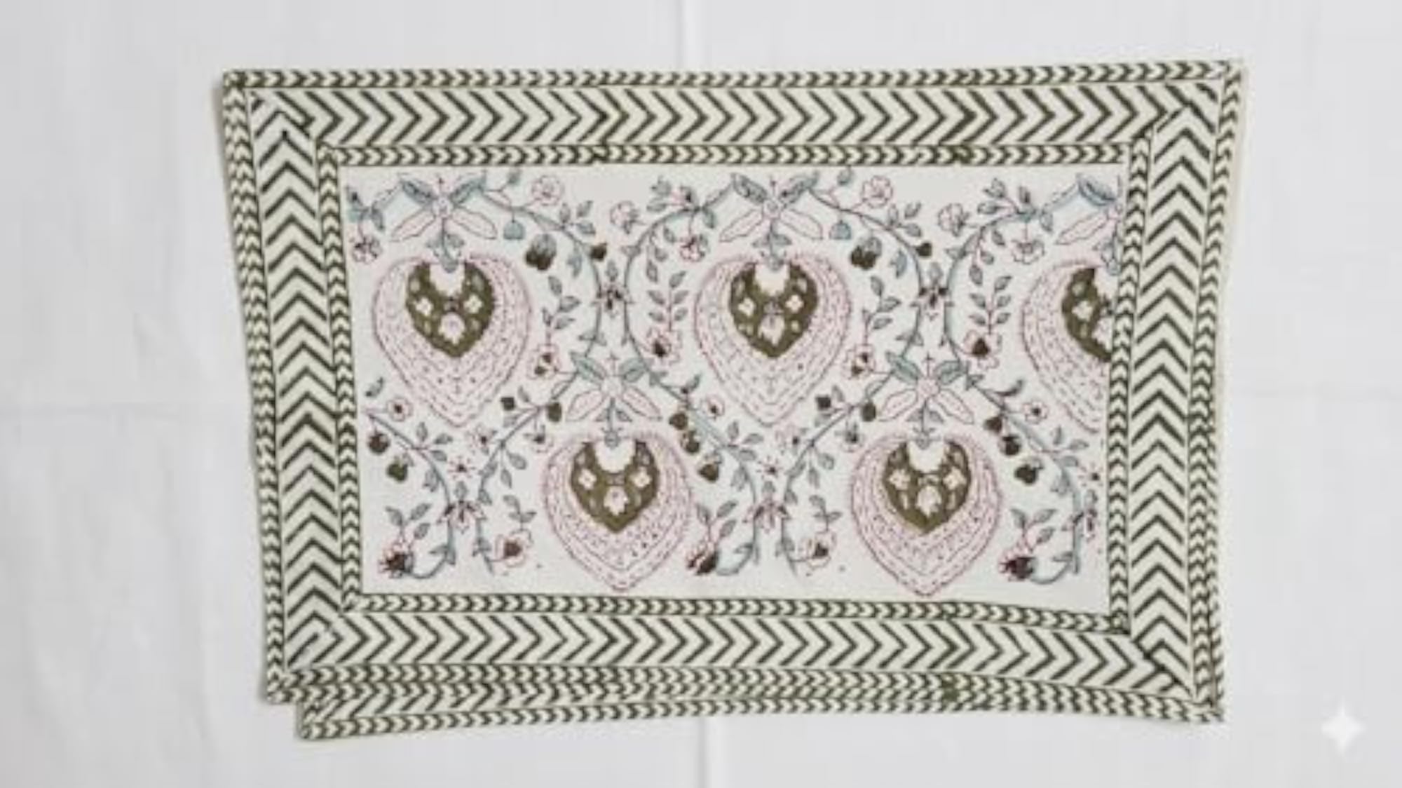 Cambric Cotton Green Printed Table Linen Set