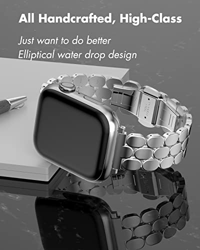 Tisimo Compatible With Apple Watch Band 45Mm 44Mm 42Mm 41Mm 40Mm 38Mm Women,Stainless Steel Metal Iwatch Band For Iwatch Series Se/Se2/8/7/6/5/4/3/2/1,42Mm 44Mm 45Mm Sliver #TOP3