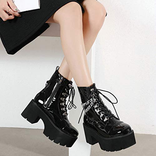 Image of Parisuit Womens Goth Patent Ankle Boots Platform Chunky Combat Boots