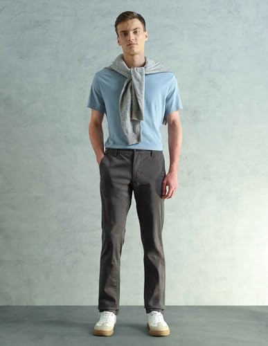 Image of Arrow Sport Men Slim fit Cotton SolidMid Rise waistTrousers