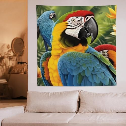 Tapisserie murale avec perroquet tropical, la solution ideale pour masquer un mur abime