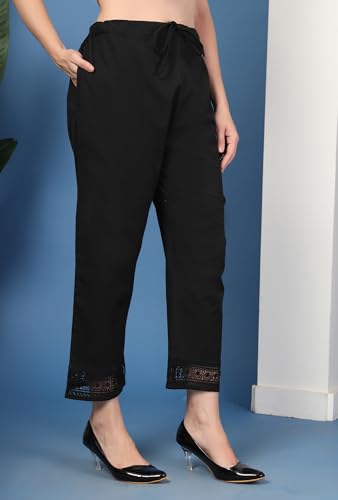 Image of Pistaa's Women's Pure Cotton Regular Hem Design Solid Palazzos