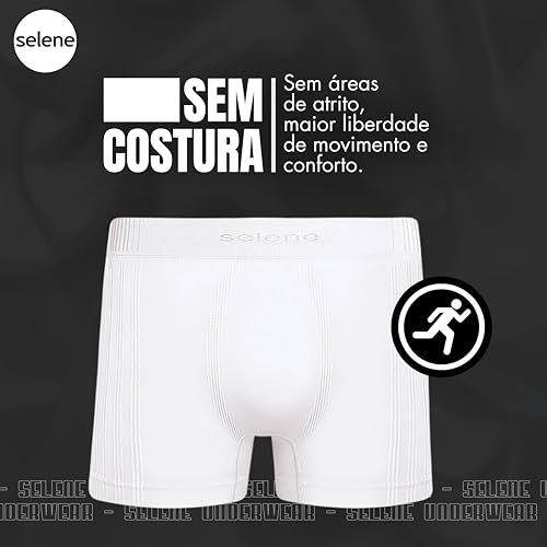 SELENE Cueca Boxer Sem Costura Microfibra Poliamida Cós Elástico 40MM Masculino Adulto, 1 Branco, G