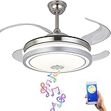 CYZVQP Retractable Ceiling Fan with Lights and Remote 7 Color Change Lighting and Bluetooth Speaker...