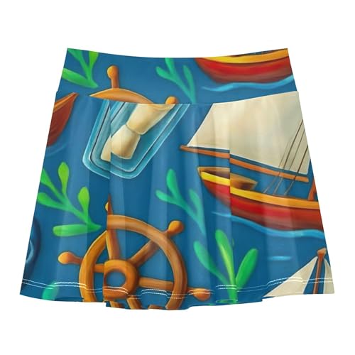 Joisal Kids Tennis Skirts Nautical Sailboats Aquatic Plant Girls' Shorts Athletic Skorts Cool Pink Little Girl 4t