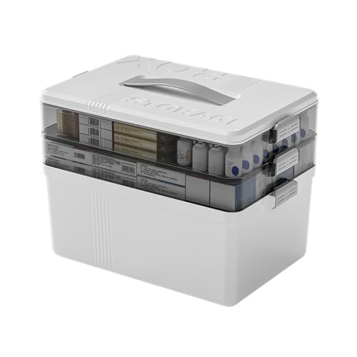 NUODWELL 3 Schichten Medizin Aufbewahrungsbox, Tragbare Erste-Hilfe-Kasten, Haushalt Abschließbare Medizinbox mit Deckel, Medikamenten-Aufbewahrungsschrank für Zuhause, Schule, Büro (Weiß)