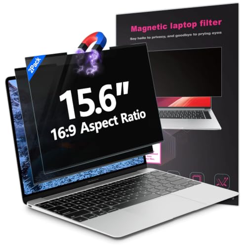 2Pack Magnetic 15.6 Inch Laptop Privacy Screen 16:9 Aspect Ratio, Removable Anti-Blue/Glare Protector Film, Anti Spy Desktop Security Private Filter 15.6in