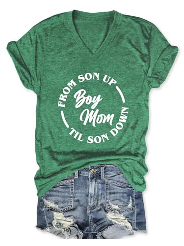 YORAURT from Son Up Til Son Down Boy Mom Shirts for Women Graphic Tops V Neck Mom T Shirts Casual Mother Tees