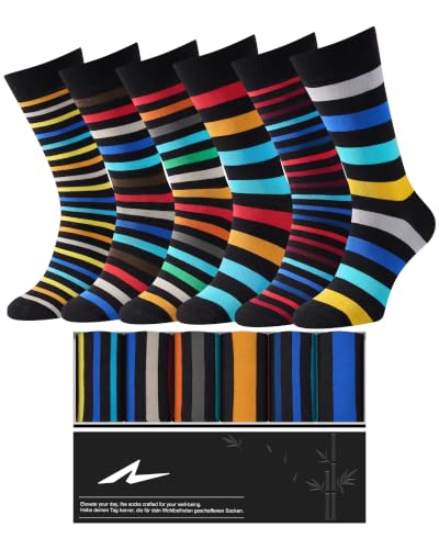 Image of Niorasen Men's Bamboo Rayon Dress Socks, 6 Pairs, Mid Calf | 90% bamboo rayon socks with breathable fabric and reinforced heel and toe; classic solid style for business and daily wear.