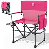 EVER ADVANCED Camping Directors' Chair with Side Table, Portable Folding with Compact Size, Breathable & Quick Dry Design Heavy Duty Lawn Chair with Pocket, 400lbs, Textilene Mesh, Pink