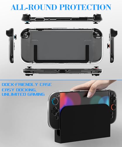 Teyomi 4-in-1 Switch 2 キャリングケース/EVAハードシェル収納ケース、クリア Switch 2 保護ケース、ドック対応、強化ガラススクリーンプロテクター1枚、PCコントローラーカバー2枚、ゲームカードスロット12個、ジョイスティック8本 (ブラックPU素材)