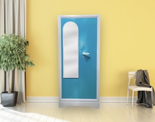 Image of Steel Wardrobe | 1 Year Warranty | Steel Almirah for Clothes | 2 Door with Mirror Cupboard berow, 1 Hanging Space (2 Lockers and doucument and Hanger, 2 Door)