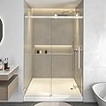 YSTISUON Frameless Sliding Shower Door, 55-60 in. W x 76 in. H Bathroom Glass Shower Door, 5/16" (8mm) Clear Tempered Glass with Explosion-Proof FilmNano Coating (Brushed Nickel W60 xH76)