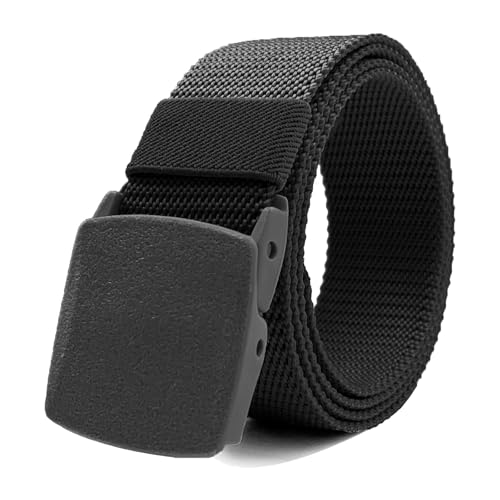 1/2 Pack Nylon Belts for Men Military Tactical Slide Plastic Buckle Belt Adjustable No Holes Canvas Web Belt Outdoor