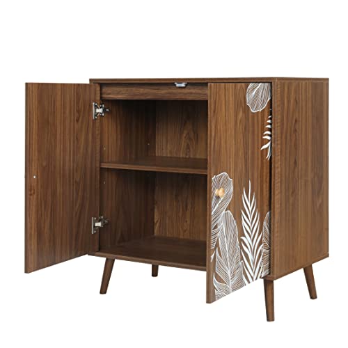 Qeiuzon Sideboard Buffet Cabinet, Kitchen Storage Cabinet With Plant Printing Doors And Adjustable Shelves, Accent Cabinet For Living Room, Bedroom, Dining Room (1 Pack) #TOP5