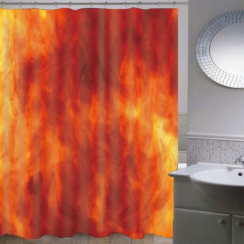 Rideau de douche imperméable orange rouge motif feu en tissu polyester lavable