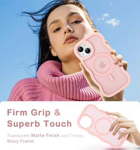 Amzfield Magnetic for iPhone 16 Plus Case, Compatible with Magsafe Wavy Frame Cute Translucent Matte Hard Back Silicone Shockproof Protective Phone Case for iPhone 16 Plus Women Girls, Pink by Amzfield - Used condition - Image 5