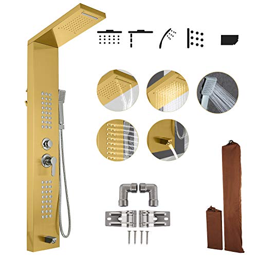 Happybuy 5 in1 Shower Panel Tower System Gold Stainless Steel Multi-Function Shower Panel
