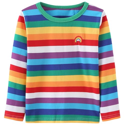 Aisyee Tshirt Kinder Jungen Langarm Regenbogen Streifen Baumwolle T Shirt Jungen Mädchen Halloween Oberteil 122 128/7-8 Jahre 8T