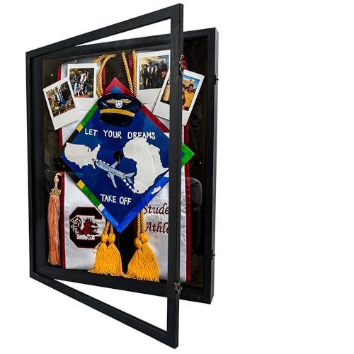 Hodeframe Shadow Box Frame 18x24, Wood Shadow Box Display Case with Glass Window Metal Lock, Memory Box for Memorabilia Awards Medals Photos Black