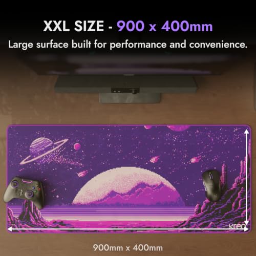 Image of Kreo Terra XXL Deskmat Premium Glass - Smooth Surface, 4mm Cushioned Base, Anti-Fray Stitched Edges - 900x400mm Large Desk Pad for Gaming & Work (Pixel Dream)