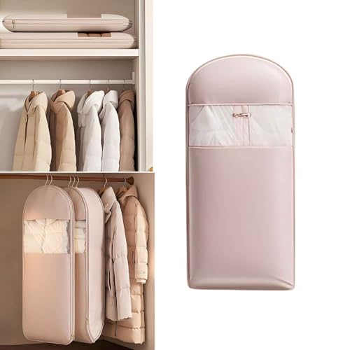 Space Saving Hanging Garment Bag with Self Compression Zipper,Space Saver Closet Organizers,Dust Cover Clothes Bags for Down Coat (B,M)