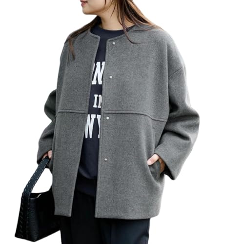 Veste courte en tweed pour femme style vintage coupe ample et col rond